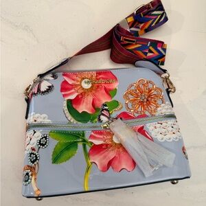 Floral Crossbody Bag - Blue and Pink